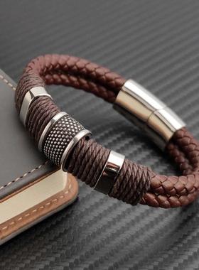 Charm Vintage Multilayer Brown Genuine Leather Men Bracelet