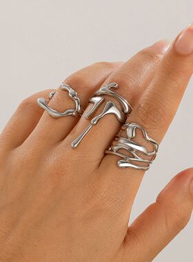 Ingemark 4Pcs/Set Vintage Irregular Lava Open Ring for Women