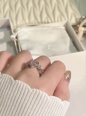 Fashion Heart Ring Cat Eye Peach Heart Adjustable Women Desi