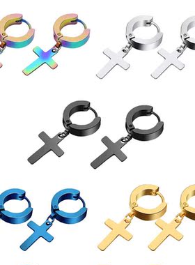 1 Piece Women Men's Stainless Steel Earrings Black/Silve