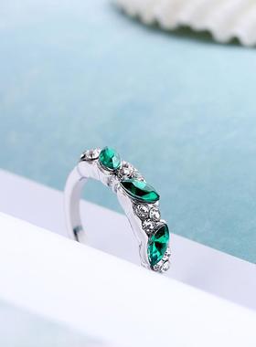Retro Sense Ring Sweet Shiny Green Rhinestone Ring Index Fin