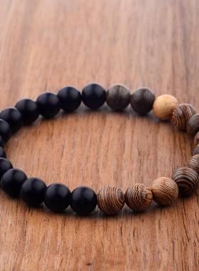 8mm New Natural Wood Beads Bracelets Men Black Ethinc Medita