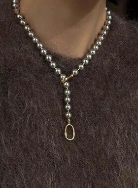 Vinage Grey Pearl Necklace for Women Girl Elegan Fashion Mea