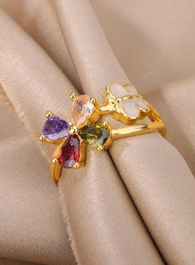 Colorful Cute Butterfly Rings For Women Stainless Steel Gold