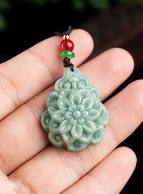 Myanmar Jadeite Rose Flowers Pendant Ice Kind Handmade Carve