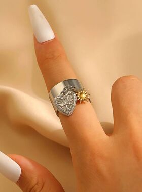 Sainless Seel Cross Open Ring for Women Exquisie Sar Moon He