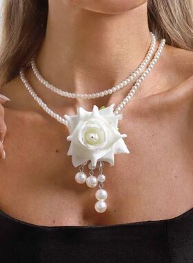New Fabric Rose Flower Pendan Necklaces for Women Ladies Fas