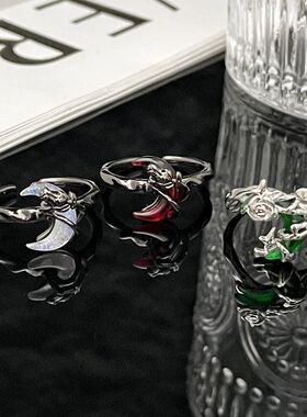 Y2K Moon Rose Ring Irregular Black Women Neo Gothic Hot Girl