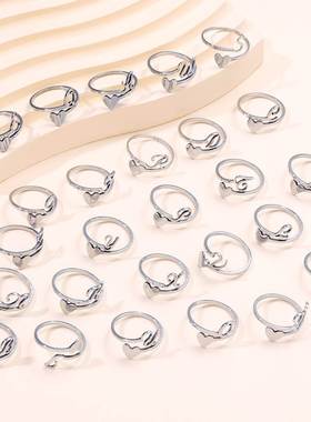 Fashion Silver Color 26 Letter Love Heart Rings Stainless St