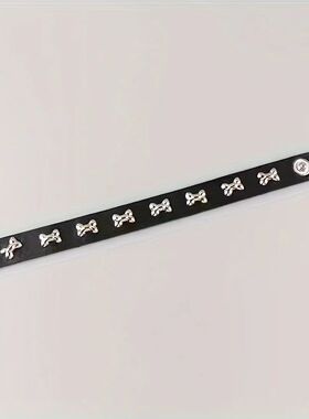 Punk-Inspired Black PU Leaher Bracele wih Dog Bone Charms -