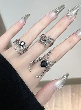 3 Styles Electroplating Black Heart Spider Web Opening Finge