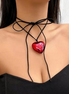 Bow Tie Choker Heart Pendant Collar Necklace Jewelry Clavicl