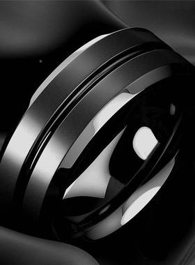 8mm Men Ring Black Groove Matte Stainless Steel Wedding Enga
