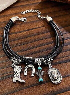 Vintage Western Cowboy Layered Necklace For Women Fashion Bo