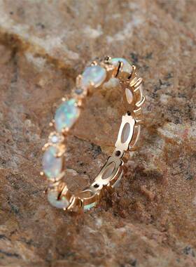 Bride Small Oval Stone Ring White Fire Opal Stacking Rings F