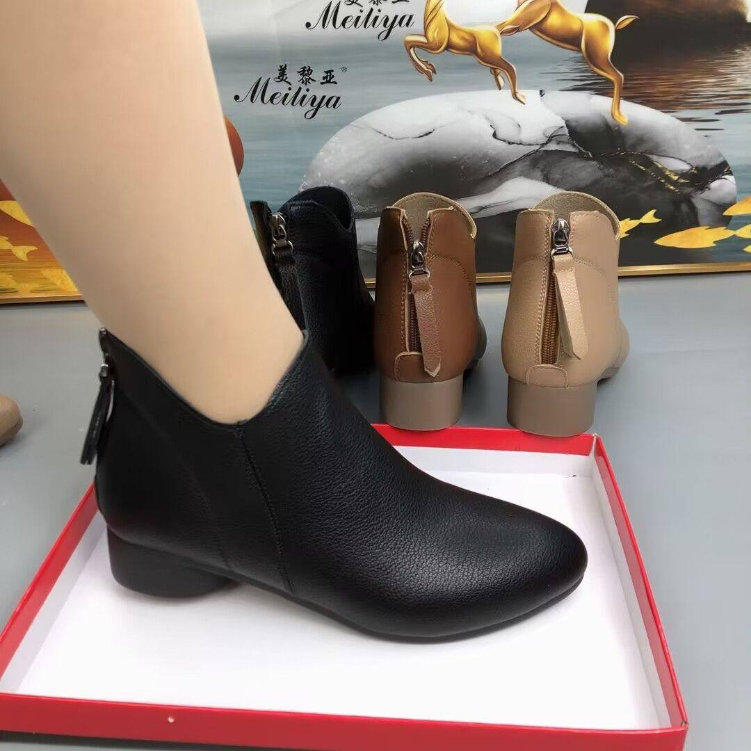 真皮女鞋尖头软底单靴2025春秋新款低跟短靴防滑气质时尚百搭女靴,淘宝优惠券,粉丝福利购,淘宝优惠卷