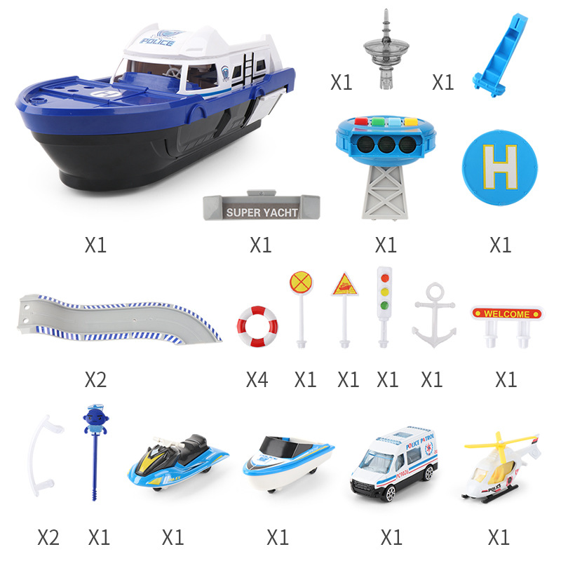 男孩轨道小汽车玩具儿童船模型声光轮船舰艇可收纳合金车新年礼物-图3