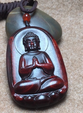 印度小叶紫檀木大日如来佛牌车挂坠项链吊坠十二生肖守护神手把件