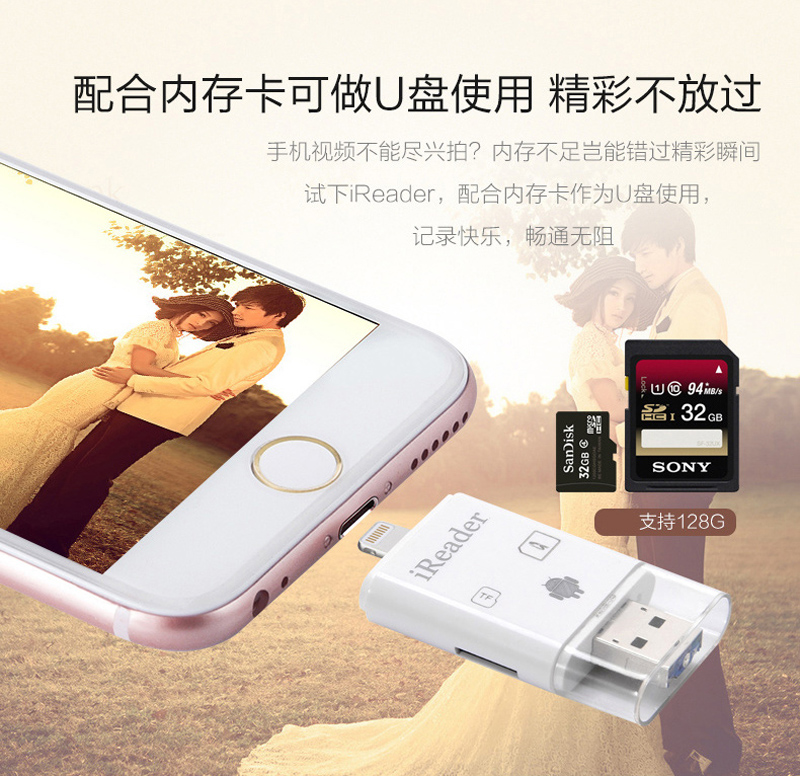 适用iPhone苹果手机u盘优盘智能TF/SD卡读卡器外接扩容内存电脑两用行车记录仪内存专用卡读卡器单反相机-图3