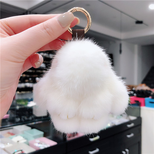 进口水貂毛皮草小兔子包包挂件钥匙扣装死萌萌兔钥匙链车钥匙挂件 - 图0