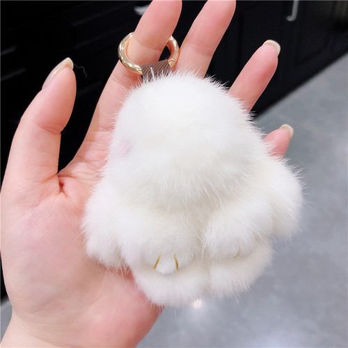 进口水貂毛皮草小兔子包包挂件钥匙扣装死萌萌兔钥匙链车钥匙挂件 - 图3