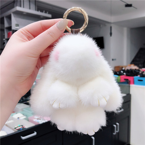 进口水貂毛皮草小兔子包包挂件钥匙扣装死萌萌兔钥匙链车钥匙挂件 - 图1