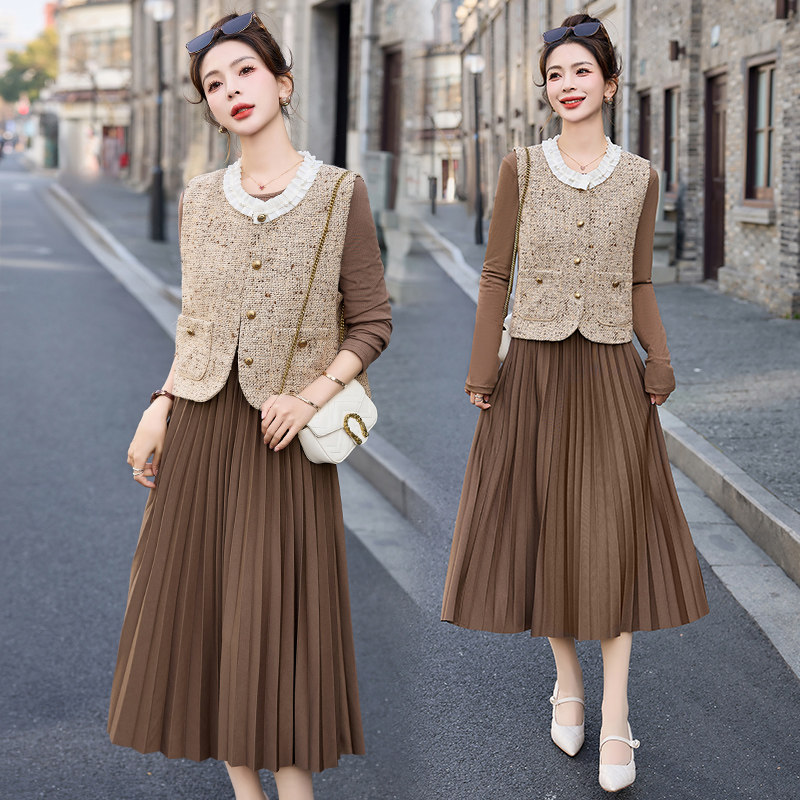 时尚轻奢超好看小香风马甲连衣裙女两件套2025春秋新款流行套装裙,淘宝优惠券,粉丝福利购,淘宝优惠卷