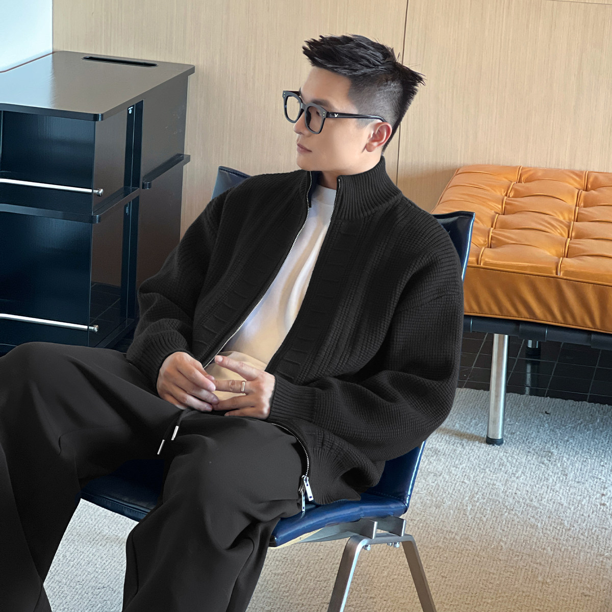 二十二号穿搭华夫格肌理感开衫毛衣男士秋冬慵懒风保暖针织衫外套,淘宝优惠券,粉丝福利购,淘宝优惠卷