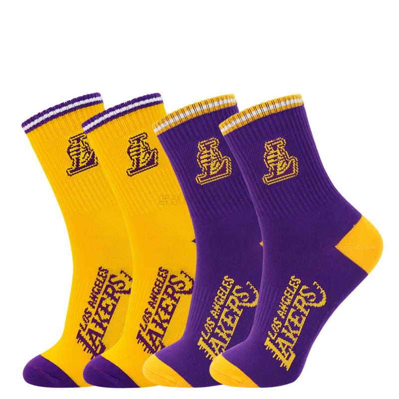 NBA湖人队休闲篮球袜子男中筒跑步美式运动棉袜跑步吸汗透气2双,淘宝优惠券,粉丝福利购,淘宝优惠卷