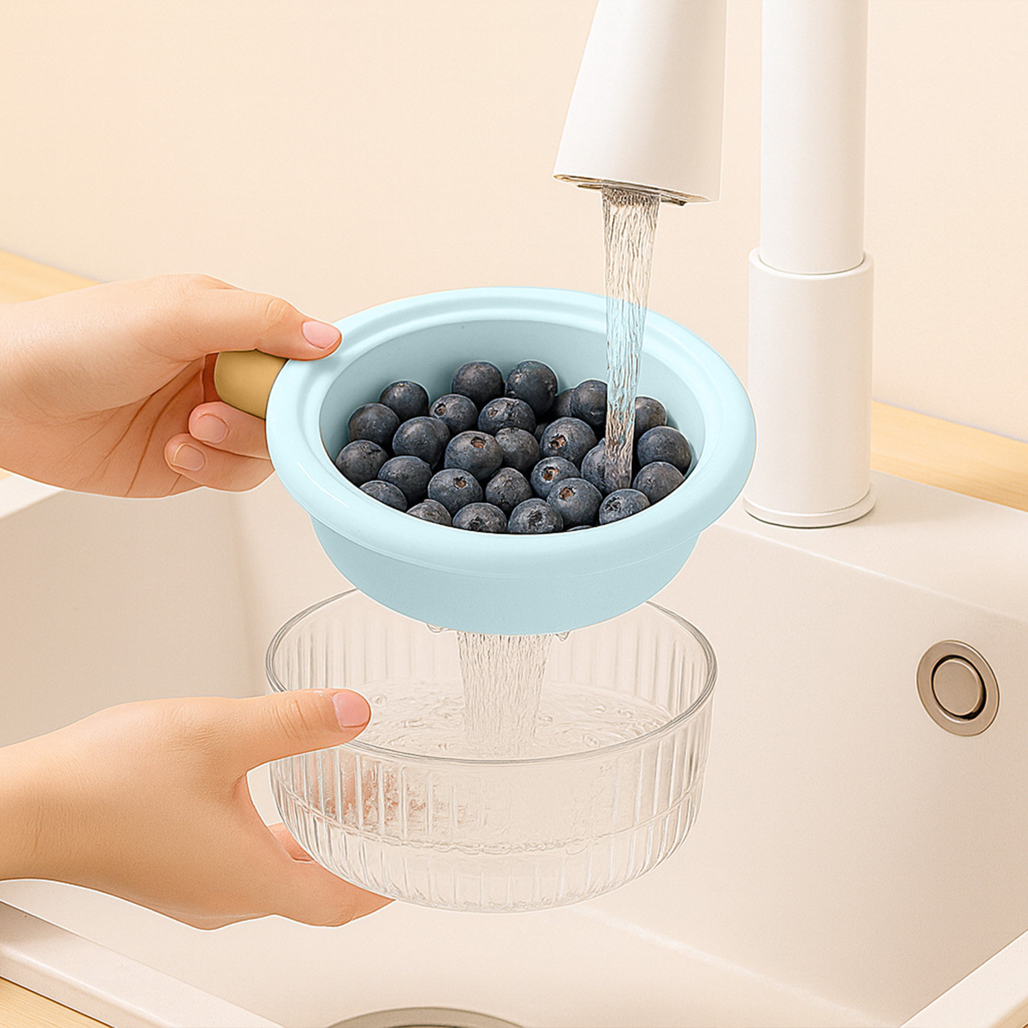 象太郎高颜值双层沥水篮水果篮可握把手倒扣储物多功能水果盆筛,淘宝优惠券,粉丝福利购,淘宝优惠卷