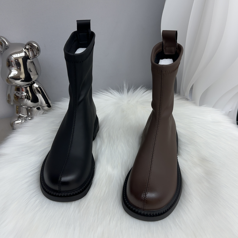 大码靴马丁靴女鞋2025春季款薄底百搭英伦风后拉链弹力复古瘦瘦靴,淘宝优惠券,粉丝福利购,淘宝优惠卷