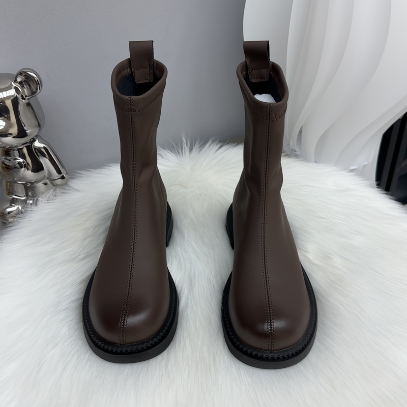 大码靴马丁靴女鞋2025春季款薄底百搭英伦风后拉链弹力复古瘦瘦靴,淘宝优惠券,粉丝福利购,淘宝优惠卷