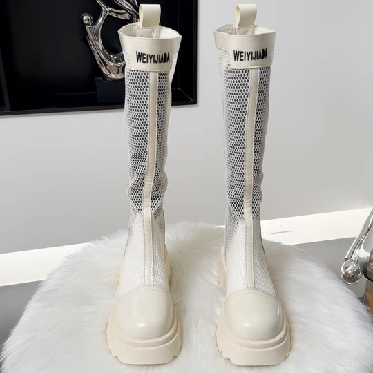 2025 Summer New Genuine Leather Sandals Mesh Thick-soled Boots