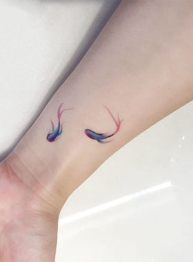 鱼鲤鱼锦鲤纹身贴蓝色唯美