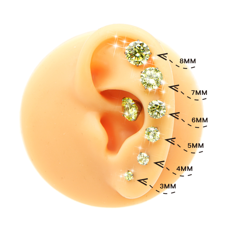 医用植入级钛合金耳钉头5A级锆石养耳洞唇钉平底内螺旋耳蜗耳骨钉-图1