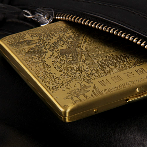 Двухногенная сигаретная коробка 9, наполненная металлической чистой медной, резной ультра -толстой сигаретной коробкой мужская сигаретная зажигание Qingming Shanghetu Подличная дымовая посуда