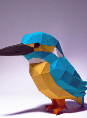 25厘米高 翠鸟鸟类动物纸艺立体家居桌面装饰摆件手工DIY纸模型