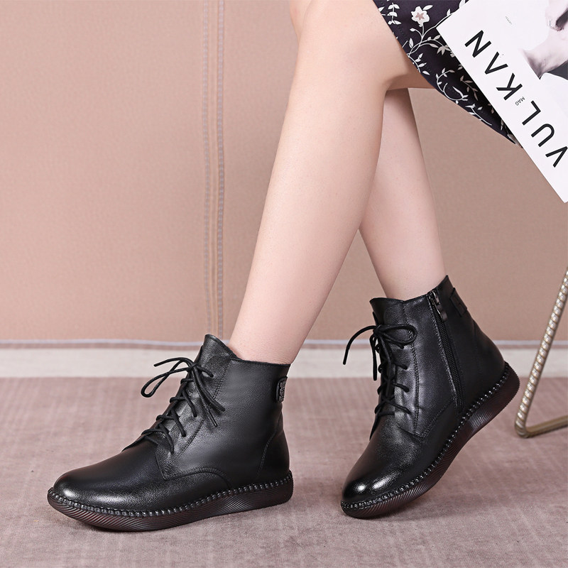 真皮马丁靴女新款313233小码妈妈棉鞋百搭短靴中老年平底加绒皮鞋,淘宝优惠券,粉丝福利购,淘宝优惠卷