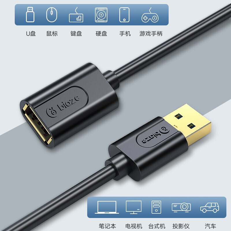 毕亚兹USB3.0延长线1/2/3/5米公对母手机高速传输充电数据线连接鼠标键盘U盘打印机笔记本电脑电视加长转接线 - 图0