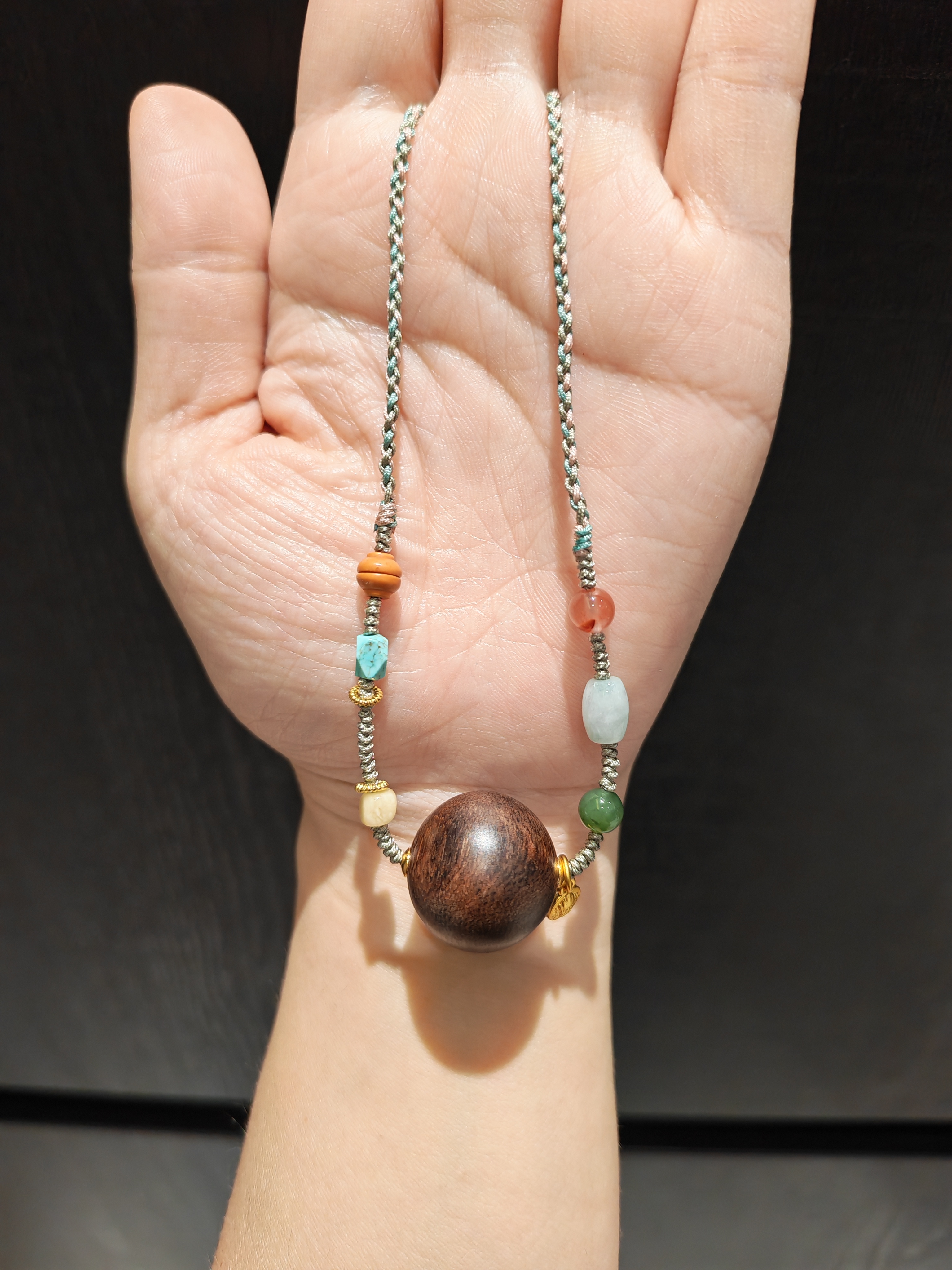 20m富森红土沉配孟松南红蓝水和田玉蜜蜡吊坠项链毛衣链 - 图1