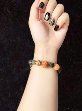 22乘20m檀木拉布布配星月菩提配虫漏等多宝手串手链