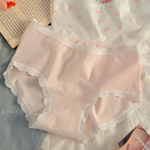 樱花漫步~纯棉加长裆内裤甜美有大码胖mm10A抗菌少女中腰包臀三角 - 图0