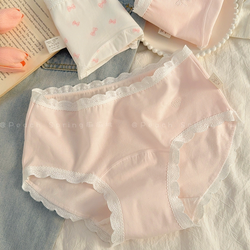 樱花漫步~纯棉加长裆内裤甜美有大码胖mm10A抗菌少女中腰包臀三角 - 图3
