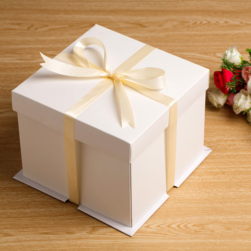 6/8/10/12寸白色三件套生日蛋糕盒 方形矮款翻糖盒5个起订无丝带 - 图2