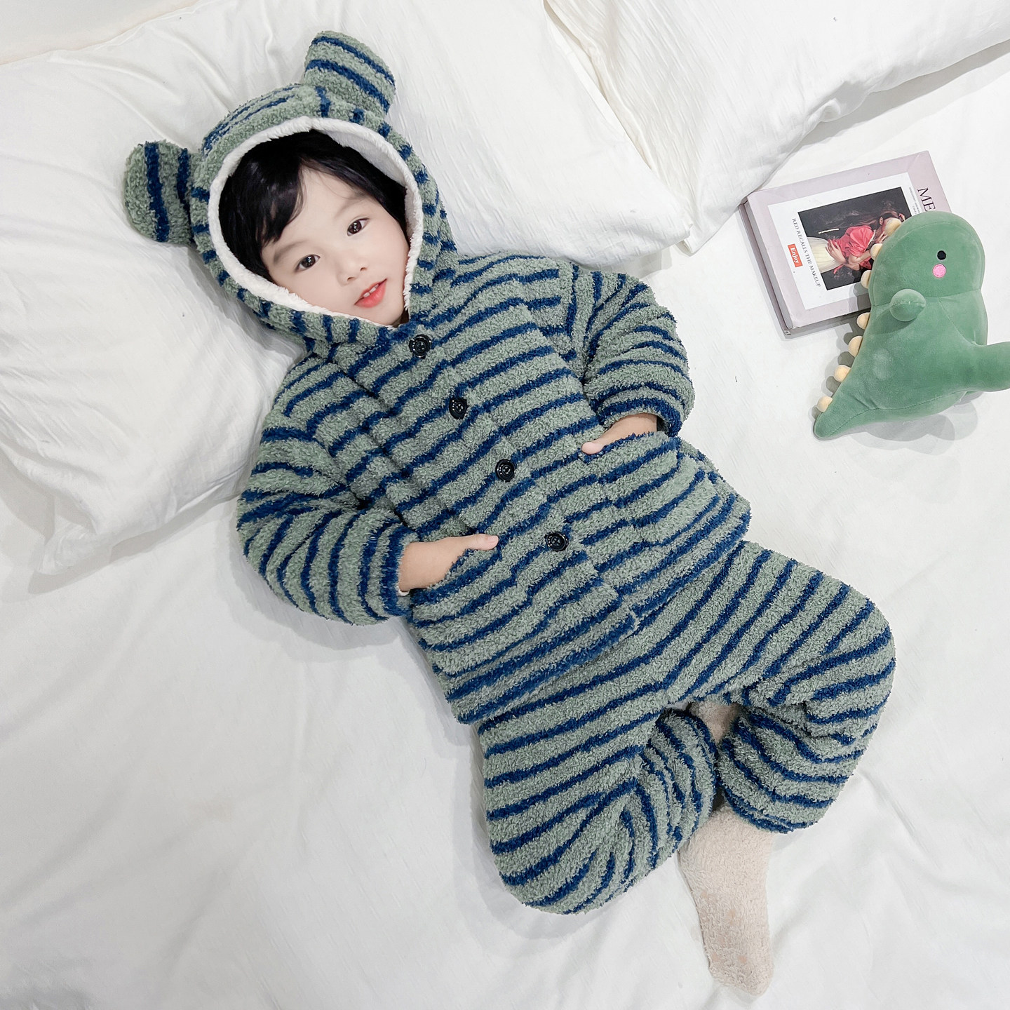 男童睡衣套装法兰绒双层加厚冬季新款宝宝儿童保暖连帽家居服冬装,淘宝优惠券,粉丝福利购,淘宝优惠卷