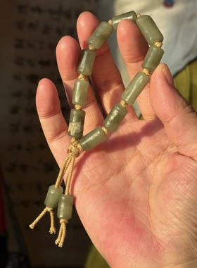 【谢钰儿】新疆和田玉籽料翠青仿古工艺手串手持