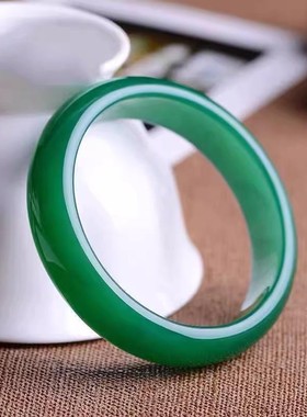 帝绿玛瑙样色手镯冰种样满绿玉石