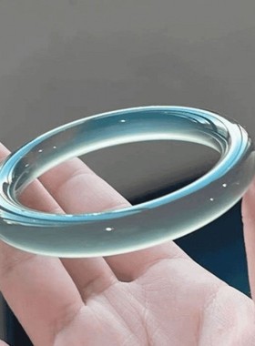 白月光天青冻奶蓝高冰细圆条手镯