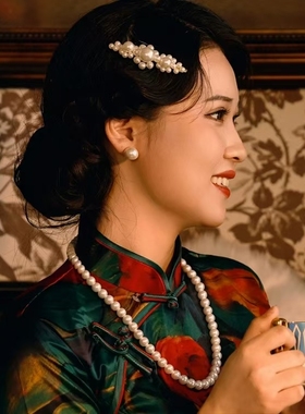 旗袍珍珠项链妈妈毛衣链