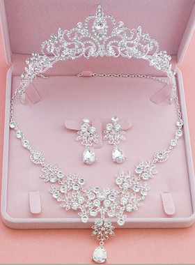 皇冠三件韩式风发饰耳环结婚纱